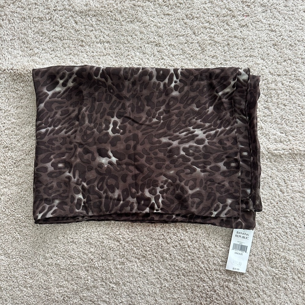 Banana Republic Sheer Silk Brown and Cream Leopard-Print Scarf